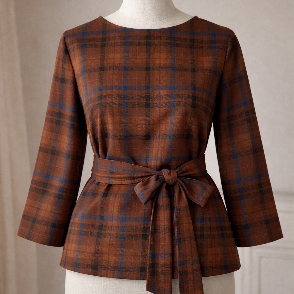 Ann Taylor Brown and Blue Plaid Blouse